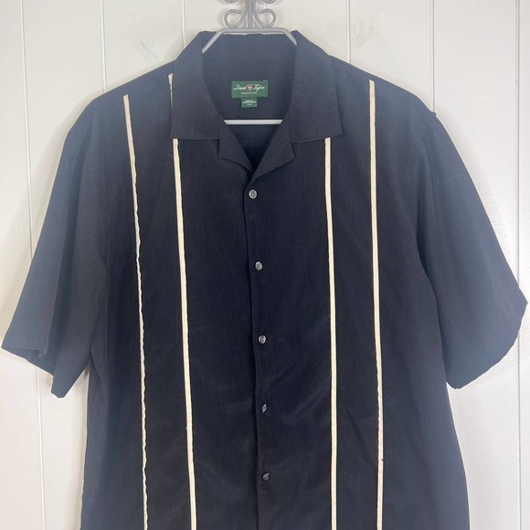 David Taylor Collection Black and White Button front Short Sleeve Shirt SZ L - Picture 3 of 5